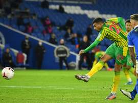 West Broms Karlan Grant scores the equaliser in a 1-1 draw with Brighton. AFP