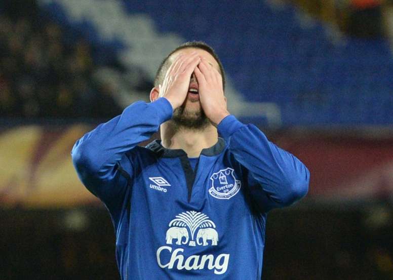 Evertons Kevin Mirallas, pictured on February 26, 2015, had barely been on the field when he was penalised for a high challenge on fellow substitute Modou Barrow and shown a straight red card