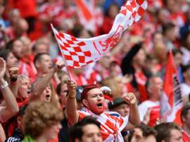 Middlesbrough fans wait for kick off of the English Championship play off at Wembley Stadium in London on May 25, 2015