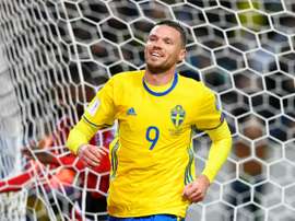 Berg celebrates after scoring against Luxembourg. AFP