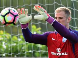 England goalkeeper Joe Hart trains in north London on October 10, 2016