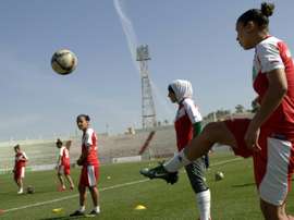 Afak Relizanes players attend a training session in the Algerian city of Relizane