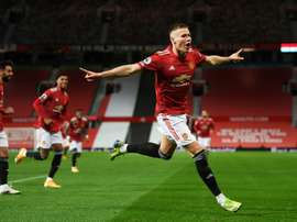 Scott McTominay scored twice inside the first three minutes as Man Utd thrashed Leeds. AFP