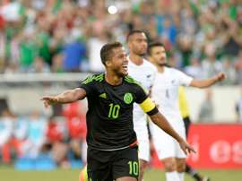 Giovani Dos Santos of Mexico celebrates scoring a goal against New Zeland during their friendly at the Nissan Stadium in Nashville, Tennessee, on October 8, 2016