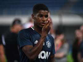 Manchester Uniteds Marcus Rashford walks off after a training session a day before the 2016 International Champions Cup football match between Manchester City and Manchester United, in Beijing on July 24, 2016