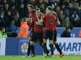 West Bromwich Albions midfielder Craig Gardner (2ndL) celebrates scoring their second goal against Leicester City at the King Power Stadium in Leicester, central England on March 1, 2016