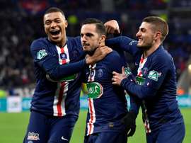 Pablo Sarabia (C) says his number one concern is the coronavirus, not PSG's season. AFP