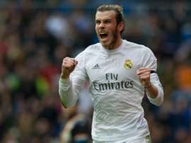 Real Madrid forward Gareth Bale celebrates after scoring against Rayo Vallecano at the Santiago Bernabeu