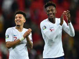 Englands Jadon Sancho (left) and Tammy Abraham. AFP