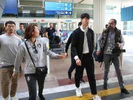 Son Heung-min (2-R) arrived in Dubai after playing in Tottenhams 1-0 loss to Manchester United. AFP