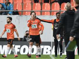 Lorients forward Jeremie Aliadiere reacts after scoring a goal against Nice. AFP