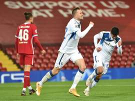 Atalanta forward Josip Ilicic (C) celebrates scoring against Liverpool. AFP