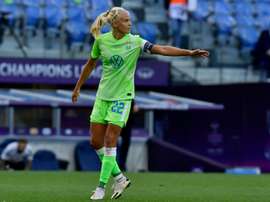 Pernille Harder playing for Wolfsburg in the Champions League final against Lyon. afp_en