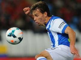 Real Sociedads midfielder Sergio Canales controls the ball during the Spanish league football match against Almeria on March 24, 2014