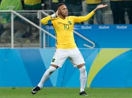 Le Brésilien Neymar, buteur face à la Colombie en quarts du tournoi de football aux JO de Rio, le 13 août 2016
