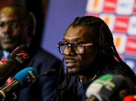 Aliou Cissé en conférence de presse, le 26 juin 2019 au Caire. AFP