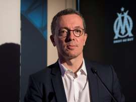Jacques-Henri Eyraud lors d'un point presse au centre d'entraînement du club. AFP