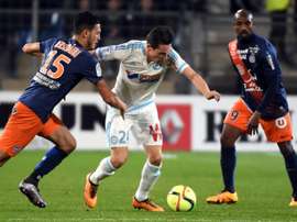 Le milieu de Marseille Florian Thauvin lors du match de Ligue 1 contre Montpellier à La Mosson. AFP