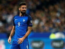 Olivier Giroud auteur du 2e but des Bleus contre le Belarus en qualification pour le Mondial. AFP