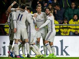 La joie des joueurs du Real Madrid après le but de la victoire à Villarreal par Alvaro Morata. AFP