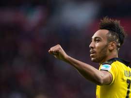 Pierre-Emerick Aubameyang après son but pour Dortmund face à Leverkusen, le 21 février 2016. AFP