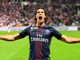 L'attaquant du PSG Cavani, auteur d'un doublé en finale de la Coupe de la Ligue contre Monaco. AFP