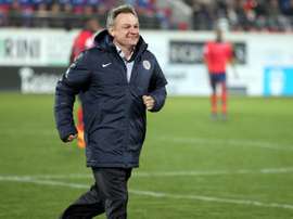 Le nouvel entraîneur de Montpellier Frédéric Hantz, vainqueur avec son équipe du Gazélec à Ajaccio, le 30 janvier 2016
