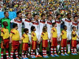 L'équipe d'Allemagne lors de l'hymne national avant le quart de finale du Mondial-2014. AFP