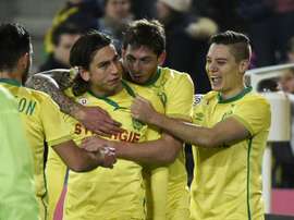 Les Nantais félicitent Alejandro Bedoya (2e d), face à Ajaccio, le 3 février 2016, à Nantes