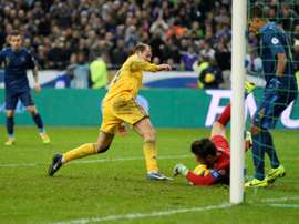 Roman Zozulia sous le maillot de l'Ukraine contre la France. AFP