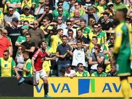 Le milieu de Manchetser United Juan Mata buteur à Norwich en Premier League, le 7 mai 2016
