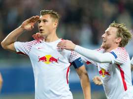 Le défenseur Willi Orban ouvre le score pour Leipzig face au FC Porto en Ligue des champions. AFP