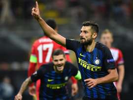 Antonio Candreva, auteur du but de l'Inter face à Southampton, le 20 octobre à San Siro. AFP
