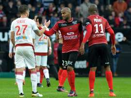 Jimmy Briand (c) auteur de légalisation dans le temps additionnel pour Guingamp face à Bordeaux, le 20 novembre 2016 au Roudourou