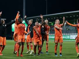 La joie des lyonnaises après avoir éliminé Wolfsburg en quart de finale de C1. AFP