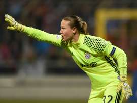 La gardienne de but Riikka du Bayern Munich au cours du quart de finale aller en C1 face au PSG. AFP