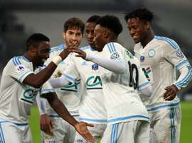 La joie des Marseillais, vainqueurs de Montpellier en 16e de finale de la Coupe de France au Vélodrome, le 20 janvier 2016
