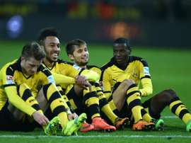 La joie des joueurs du Borussia Dortmund après leur victoire face à Hoffenheim, le 28 février 2016 à Dortmund