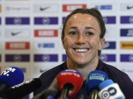 La joueuse de l'Angleterre Lucy Bronze en conférence de presse à Lyon le 1er juillet 2019. AFP