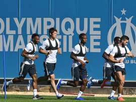 Les joueurs de l'OM lors d'une séance d'entraînement au centre d'entraînement. AFP