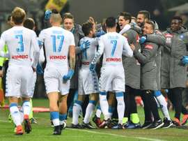 Les joueurs du Napoli victorieux de l'AC Milan en championnat, le 21 janvier 2017. AFP