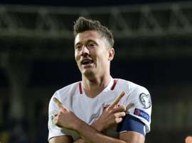 L'attaquant Robert Lewandowsk, auteur d'un triplé pour la Pologne face à l'Arménie. AFP