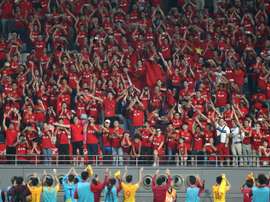 Supporteurs chinois lors du match de qualification au Mondial-2018 face au Qatar. AFP