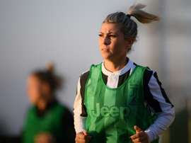 L'attaquante de la Juventus Simona Sodini à l'échauffement avant le match face à Sassuolo. AFP