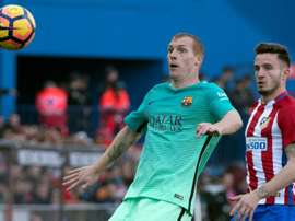 Jérémy Mathieu (FC Barcelone) contre l'Atlético Madrid lors du choc de Liga. AFP
