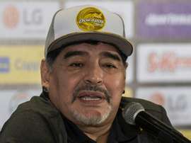 Diego Maradona en conférence de presse. AFP