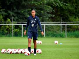 a capitaine des Bleues Wendie Renard lors dune séance dentraînement à Zwijndrecht. AFP