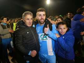L'entraîneur de Trélissac Zivko Slijepcevic célèbre la victoire face à Lille en Coupe de France. AFP