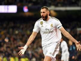 L'attaccante francese del Real Benzema a segno al Bernabeu. AFP