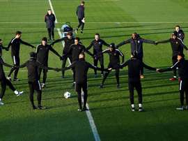 Les joueurs du PSG participent à une séance d'entraînement à la veille daffronter Ludogorets. AFP